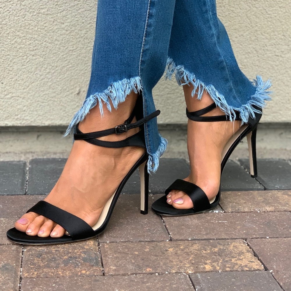 NIB Black Sky High Stiletto Heel Open Toe Sandal - Picture 5 of 8